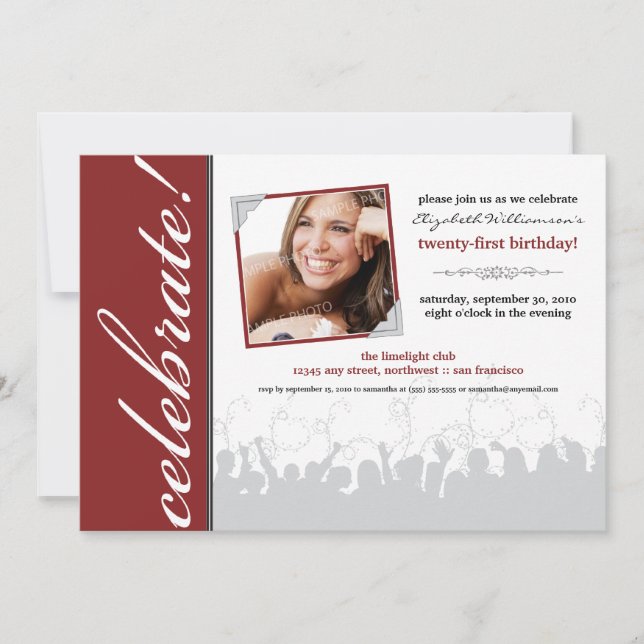 Celebrate! Birthday Party Invitation (maroon) (Front)