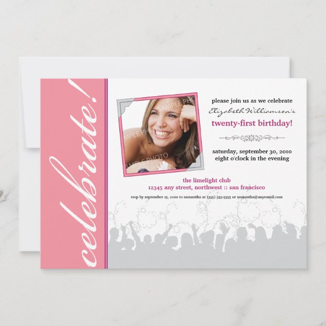 Celebrate! Birthday Party Invitation (pink) (Front)
