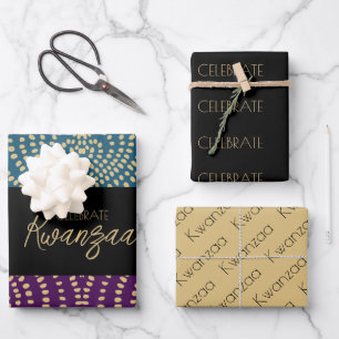 Celebrate Blackness Purple Black Gold Kwanzaa Wrapping Paper Sheet