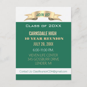 Celebrate! Blue 10th Class Reunion Invite Postcard