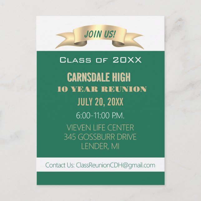 Celebrate! Blue 10th Class Reunion Invite Postcard (Front)