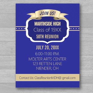 Celebrate! Blue 50th Class Reunion Invite Postcard