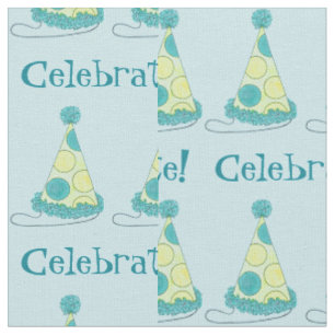 Celebrate Blue Polka Dot Party Hat Birthday Bday Fabric