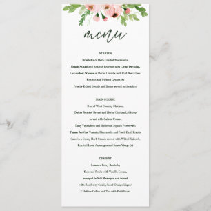 Celebrate blush floral wedding menu