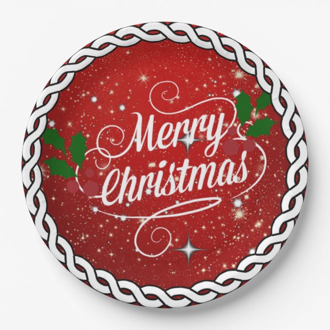 Celebrate Christmas, festive holiday colours, Paper Plate (Front)