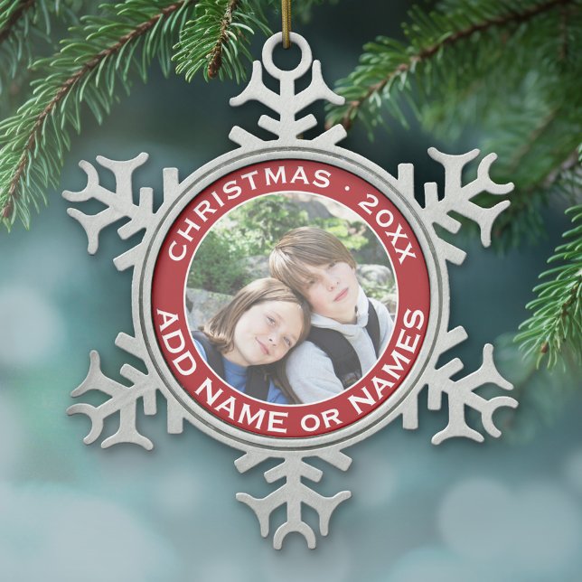 Celebrate Christmas with Your Favourite Photo Snowflake Pewter Christmas Ornament (A photo ornament with a simple frame)
