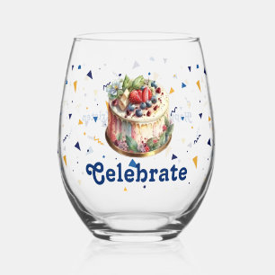 Celebrate, Confetti and Cake Stemless Wine Glass