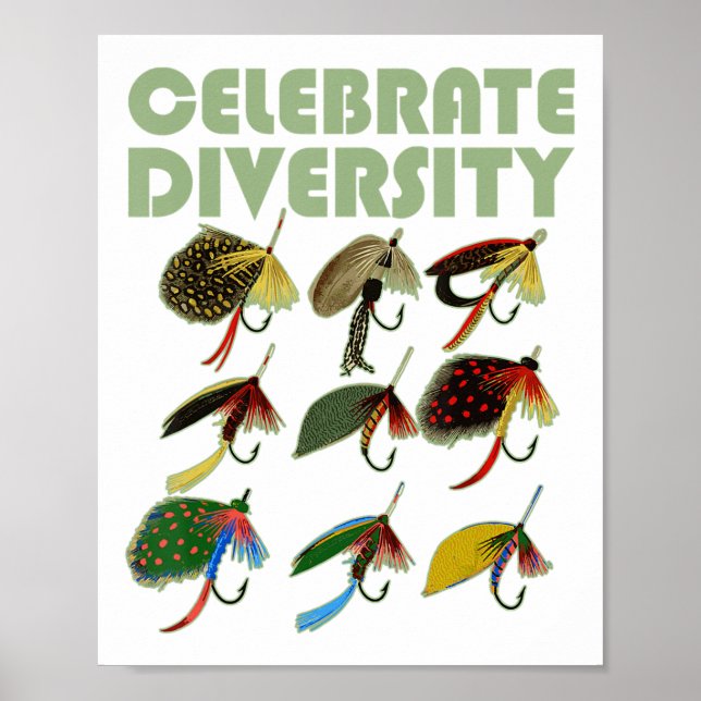 Celebrate Diversity Fly Fishing Flies Vintage Funn Poster (Front)