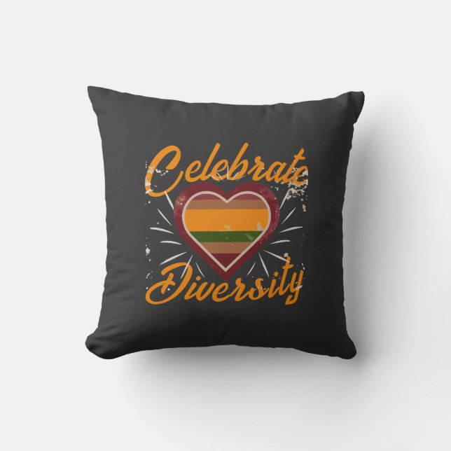 Celebrate Diversity Heart Gradient  Throw Pillow (Front)