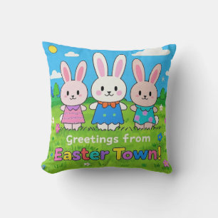 Celebrate Easter Colourful Bunnies Throw Pillow