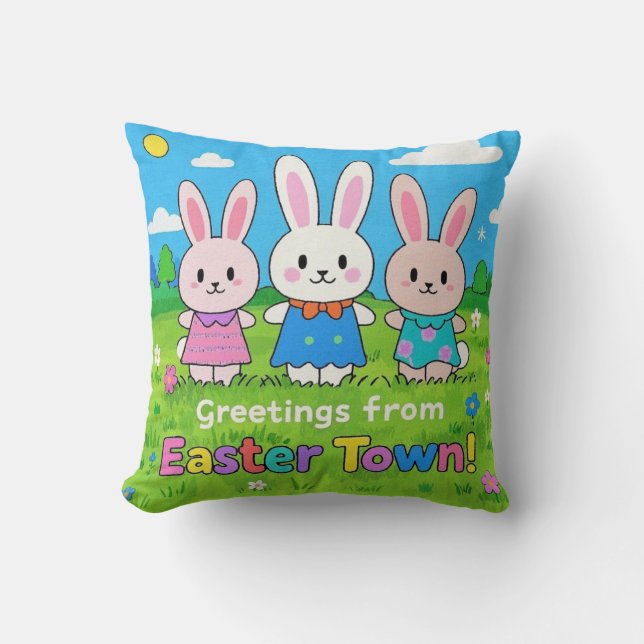 Celebrate Easter Colourful Bunnies  Throw Pillow (Front)