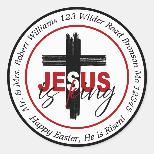 Celebrate Easter with Customizable Jesus is King  Classic Round Sticker (Front)