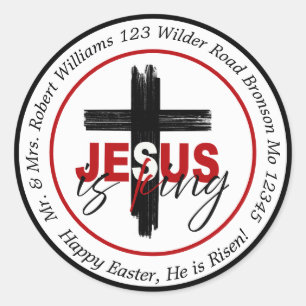 Celebrate Easter with Customizable Jesus is King Classic Round Sticker