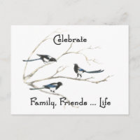 Celebrate Family, Friends Life Magpie Bird Art