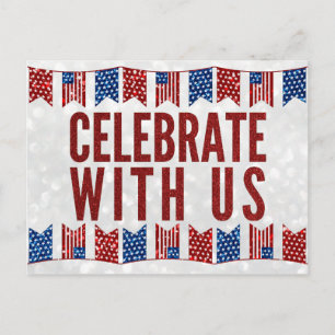 Celebrate Fourth of July Glitter Postcard