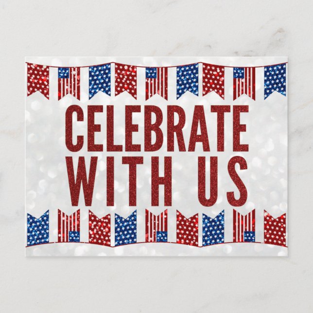 Celebrate Fourth of July Glitter Postcard (Front)