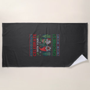 Celebrate Gnomies Christmas Gnomes Trees Reindeer Beach Towel