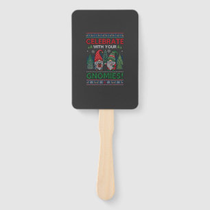 Celebrate Gnomies Christmas Gnomes Trees Reindeer Hand Fan