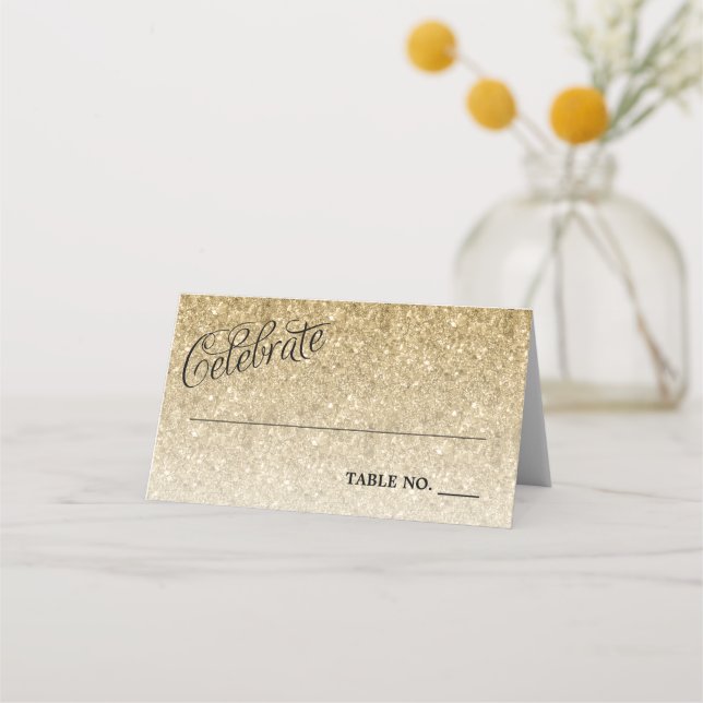 Celebrate Gold Glitter Personalized Place Card (Front)