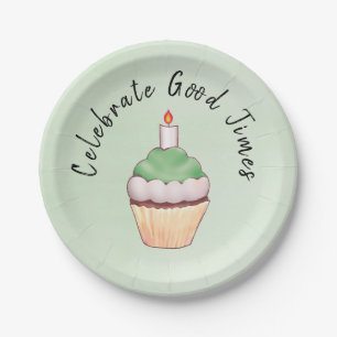 Celebrate Good Times Cupcake Green Paper Plate