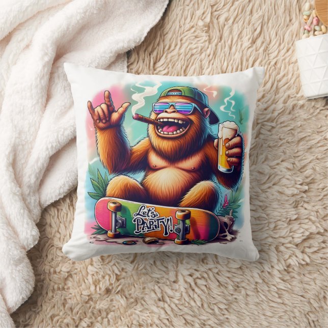 Celebrate good vibes with a party-loving ape throw pillow (Blanket)
