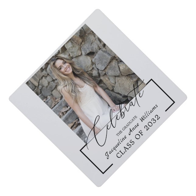 Celebrate Graduating Class of 2032 Add Photo Grey Graduation Cap Topper (Front)