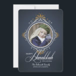 Celebrate Hanukkah Holiday Photo Card<br><div class="desc">A gorgeous holiday card with a decorative, round photo window in shades of blue and gold. The word Hanukkah is pre-written. Designed by Freepik. The card is easy to customize with your wording, font, font colour, paper shape options and choice of six paper types.Not exactly what you're looking for? All...</div>