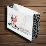 Celebrate Happy Birthday Baby Cow Large Gift Bag<br><div class="desc">Happy Birthday Baby Cow! Are you ready to elevate your celebration with a unique touch? Our personalized Happy Birthday Baby Cow Favour Box is the perfect addition for anyone who adores cows, especially for those special moments at farm-themed parties. Imagine a beautifully crafted gift box adorned with delightful cow print...</div>