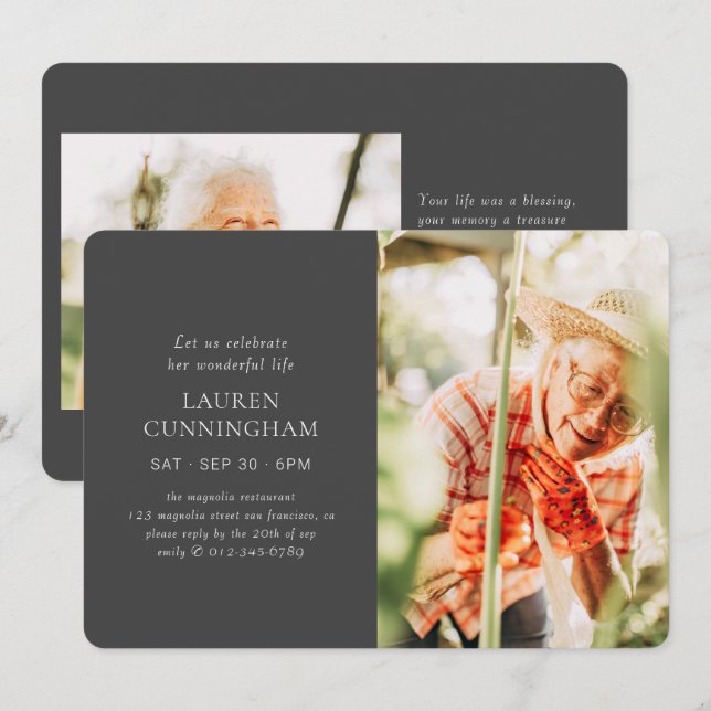 Celebrate Her Life Modern Simple Minimalist Photo Invitation (Front/Back)
