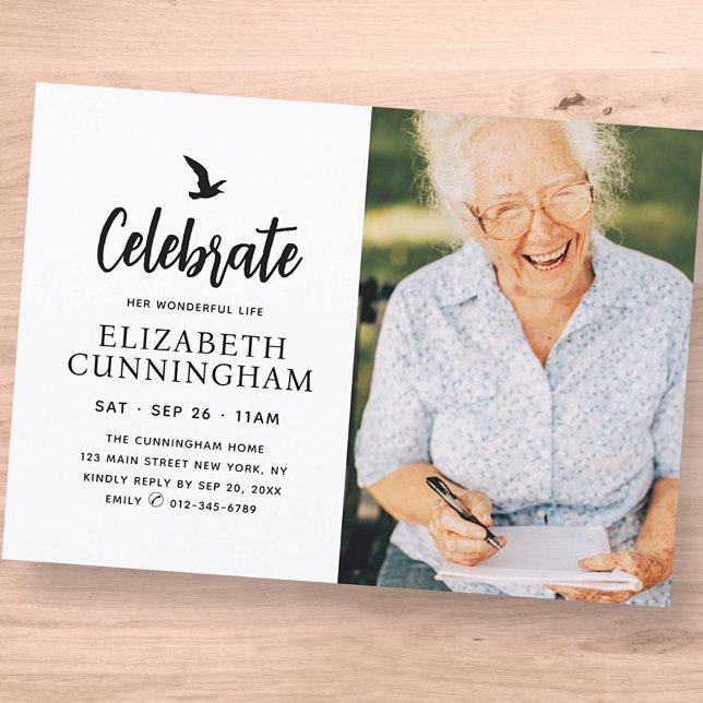 Celebrate Her Wonderful Life Memorial Modern Photo Invitation (Creator Uploaded)