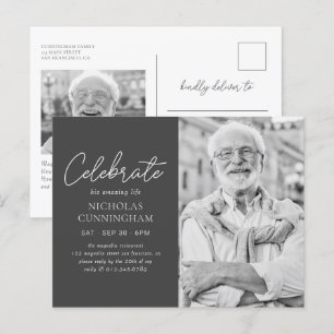 Celebrate His Amazing Life Simple Modern Photo Postcard