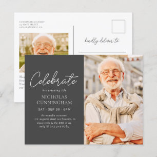 Celebrate His Amazing Life Simple Modern Photo Postcard