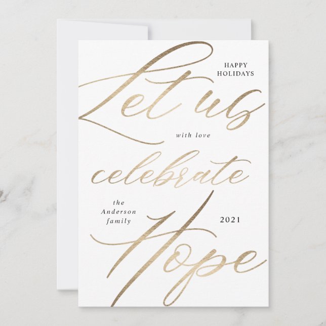 celebrate hope gold script holiday photo card (Front)