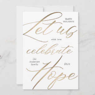 celebrate hope gold script holiday photo card