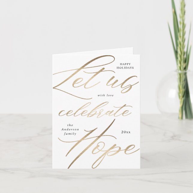 celebrate hope gold script holiday photo card (Front)