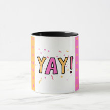 Celebrate I Yay I Grateful - Dots Pink Yellow Mug
