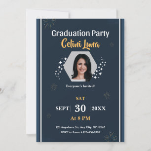 Celebrate in Style: Modern Dark Blue Graduation Invitation