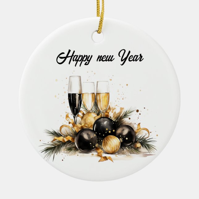 🎉✨ Celebrate in Style with Our Happy New Year  Ceramic Ornament (Front)
