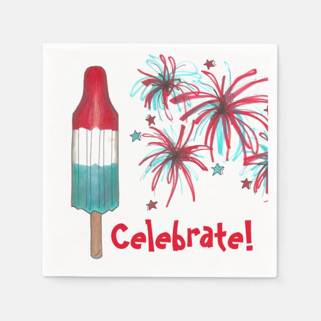 Celebrate! July 4th Patriotic Rocket Pop Popsicle Napkin (Front)