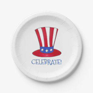Celebrate July 4th Patriotic Uncle Sam USA America Paper Plate