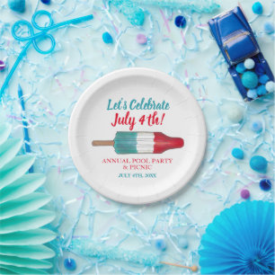 Celebrate July 4th Red White Blue Rocket Pop Paper Plate