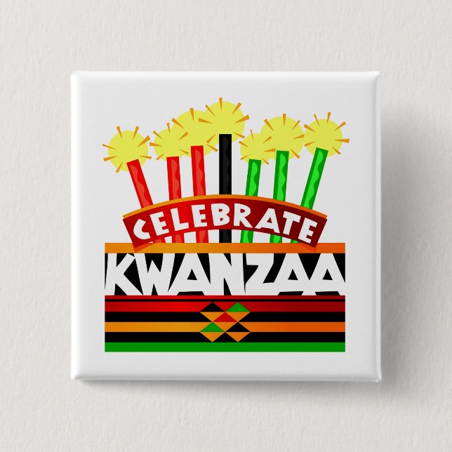 Celebrate Kwanzaa 2 Inch Square Button (Front)