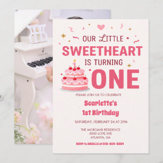 Celebrate Little Sweetheart Turning one Photo Cake Invitation