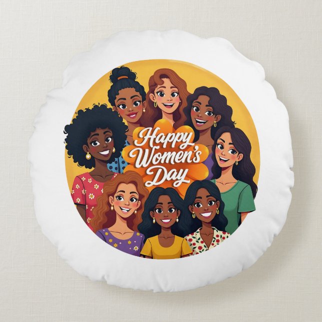 Celebrate March 8 International Women’s Day with b Round Pillow (Front)