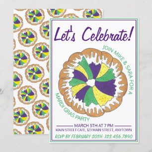 Celebrate Mardi Gras Carnival Party King Cake Invitation