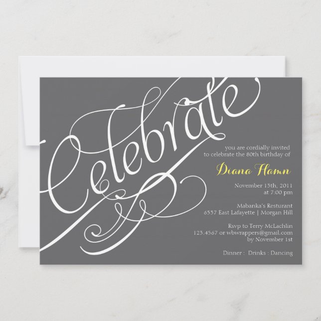 "CELEBRATE" Milestone Birthday or Event Invitation (Front)