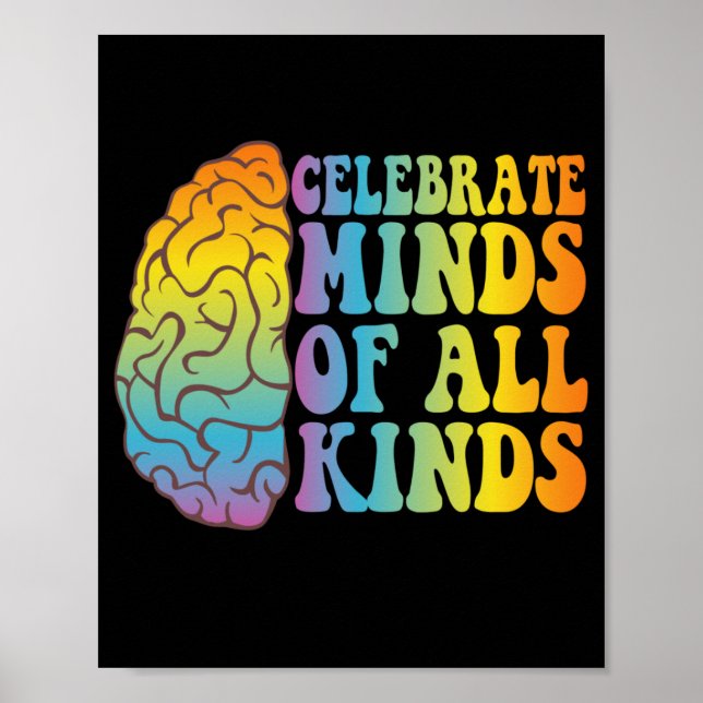 Celebrate Minds of all Kinds Adhd Awareness Gift Poster (Front)