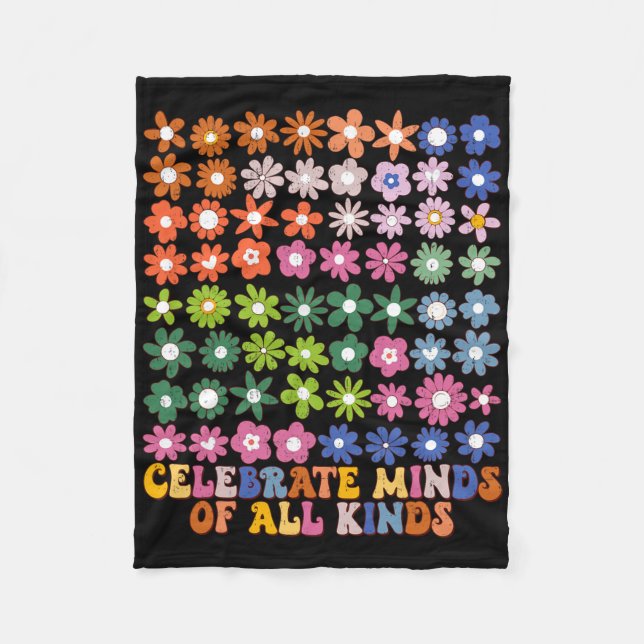 Celebrate Minds Of All Kinds Groovy Flower Autism  Fleece Blanket (Front)