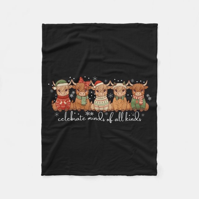 Celebrate Minds Of All Kinds Highland Cow Sped Tea Fleece Blanket (Front)