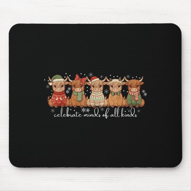Celebrate Minds Of All Kinds Highland Cow Sped Tea Mouse Pad (Front)